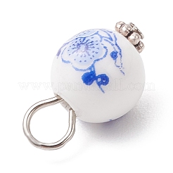 手作りの花柄磁器ペンダント  鉄と合金パーツ  ラウンド  プラチナ  17.5x10.5mm  穴：4mm&nbsp;PALLOY-JF03928-01