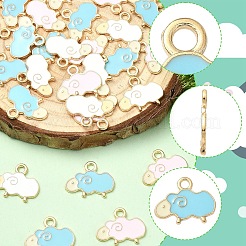 30本3色合金エナメルペンダント  カドミウムフリー＆鉛フリー  ライトゴールド  羊  ミックスカラー  15~19x15~19x1mm  穴：2~2.2mm  10個/カラー&nbsp;ENAM-YW0008-24