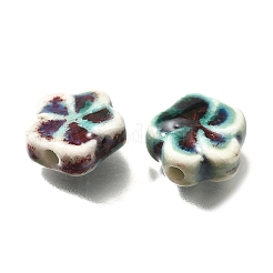 手作りの陶器ビーズ  花  ミディアムアクアマリン  14.5x15x6.5mm  穴：2mm&nbsp;PORC-H013-02-05