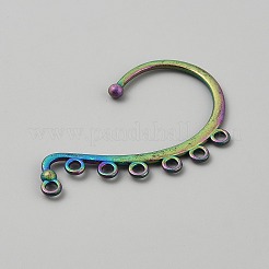 合金イヤーカフのパーツ  水平ループ7個付き  虹色  58x34x2mm  穴：2.5mm&nbsp;FIND-WH0173-150RC
