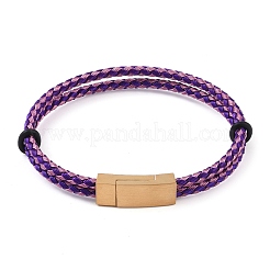 ステンレススチールツイストロープバングル  イオンプレーティング(IP) 304ステンレススチール製マグネット留め具付き、女性・男性用  ミックスカラー  ゴールドカラー  8-1/4インチ（20.8cm）  6~9mm&nbsp;BJEW-A009-09G