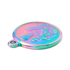 イオンプレーティング（IP）304ステンレスペンダント  聖者とフラットラウンド  虹色  21x18x2mm  穴：1.8mm&nbsp;STAS-C049-31M