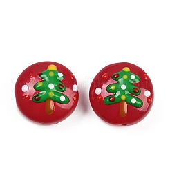 クリスマスの手作りランプワークエナメルビーズ  フラットラウンド  クリスマスツリー  18~18.5x10.5~12.5mm  穴：1.2~1.4mm&nbsp;X1-LAMP-C020-03G