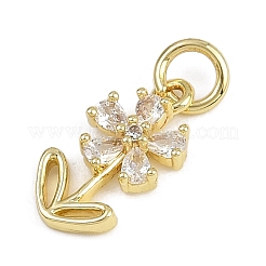 Flower Brass Micro Pave Cubic Zirconia Charms&nbsp;KK-Z123-17G