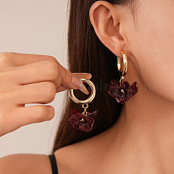 Flower Alloy & Acrylic Dangle Stud Earrings&nbsp;FS-WG3E8C4-03