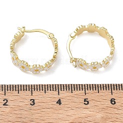 女性用真鍮エナメルフープピアス  花  ラックめっき  長持ちメッキ  鉛フリー＆カドミウムフリー  18KGP本金メッキ  ホワイト  17x6.5mm&nbsp;EJEW-A167-27B-01