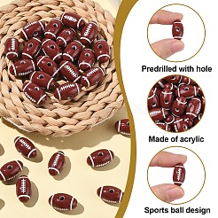 50個クラフトスタイルアクリルビーズ  スポーツビーズ  ラグビー  ファイヤーブリック  18x10x10mm  穴：2.5~3mm&nbsp;MACR-YW0003-85