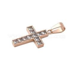 304ステンレスペンダント  クロスチャーム  ガラスと  透明  30x19x3mm  穴：8.5x5mm&nbsp;STAS-G346-29RG-01