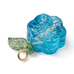 透明なガラスの花とアクリルの葉のペンダント  304ステンレススチールループ付き  ミックスカラー  18.5x13x6mm  穴：2.5mm&nbsp;PALLOY-JF02258
