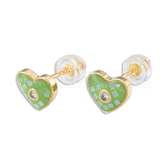 Natural Shell & Enamel Heart Stud Earrings with Cubic Zirconia&nbsp;EJEW-N011-79B