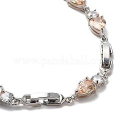 Noble Gift Ideas for Lady Platinum Plated Brass Micro Pave Cubic Zirconia CZ Teardrop Link Chain Bracelets&nbsp;BJEW-L443-06