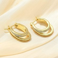 2層オーバル真鍮エナメルフープピアス  長持ちメッキ  鉛フリー＆カドミウムフリー  18KGP本金メッキ  キャメル  19.5x14.5x4.5mm&nbsp;EJEW-S252-03C-G