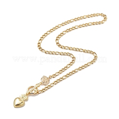 Heart & Rose Brass Pendant Necklace 304 Stainless Steel Chains for Women&nbsp;NJEW-JN04088