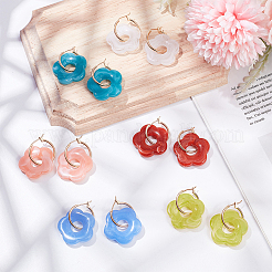 6 Pairs 6 Colors Cute Acrylic Flower Dangle Hoop Earrings&nbsp;EJEW-AN0003-47