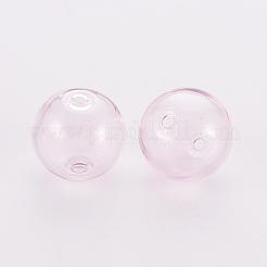 手作り吹きガラスビーズ  ラウンド  ピンク  14x13mm  穴：1.6mm&nbsp;BLOW-R005-02
