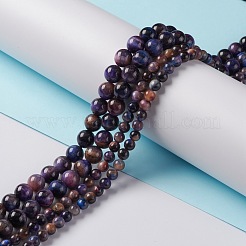 天然銀河タイガーアイビーズ連売り  ラウンド  染め＆加熱  ミッドナイトブルー  6.5mm  穴：0.9mm  約59~61個/連  14.55''~15.5''（37~38センチメートル）&nbsp;G-P455-01A