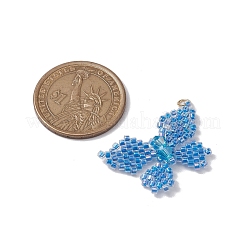 ガラスシードビーズペンダント  304ステンレススチール製丸カン付き  蝶  ドジャーブルー  33x24x6mm  穴：2mm&nbsp;PALLOY-MZ00230-01