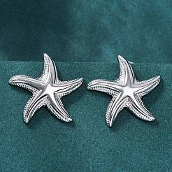 女性用304ステンレススチールスタッドピアス  ヒトデ  ステンレス鋼色  24x24.5mm&nbsp;EJEW-K306-12P