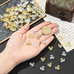 50g 2色メッキ鉄製ファンシービーズキャップ  3  - 花びらの花  ゴールデン＆シルバー  8.5~12x10~14x4~6mm  穴：1.2mm  25 G /カラー  約250PCS /カラー&nbsp;IFIN-YW0003-96