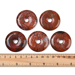 天然brecciated碧玉のペンダント  ドーナツ/円盤チャーム  40x6~7mm  穴：8mm&nbsp;G-C220-F02-40mm