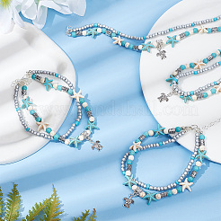 4Pcs Alloy Tortoise Charm Double Layer Multi-strand Anklet&nbsp;AJEW-AR0001-67