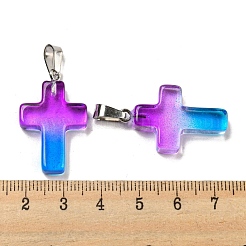 ガラスのペンダント  白金鉄パーツ  クロスチャーム  暗紫色  29x18x5.5mm  穴：7x3.5mm&nbsp;GLAA-H029-05P-03