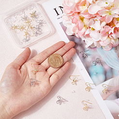 24色の真鍮スタッドピアス金具2個  垂直ループ付き  蝶結び  50個のプラスチック製イヤーナット付き  プラチナ·ゴールデン  16x15mm  穴：2mm  ピン：0.6mm  12個/カラー&nbsp;KK-FH0004-78