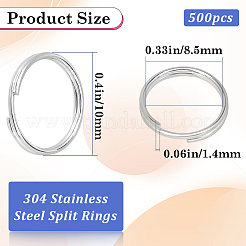 304ステンレススチール製スプリットリング500個  ダブルループ丸カン  ステンレス鋼色  10x1.4mm  内径：8.5mm&nbsp;STAS-SP0001-66C