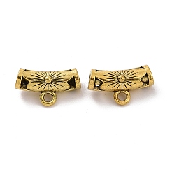 チベットスタイルの合金チューブベイル  ループベイル  花とカーブチューブ  アンティーク黄金  17x10x7mm  穴：2mm  内径：3.6mm  675個/ 1000g&nbsp;FIND-H038-44AG