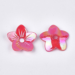 プラスチックビーズキャップのように不透明  5花びら  パールカラーの  花  クリムゾン  32x32.5~33x7.5~8mm  穴：5.5mm  約370個/500g&nbsp;MACR-S365-02D