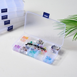 プラスチックビーズ収納ケース  調整可能な仕切りボックス  取り外し可能な15コンパートメント  長方形  透明  17.5x10.2x2.2cm  収納部内寸：3.3x3cm&nbsp;CON-Q026-02A