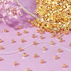 1500個のccbプラスチックビーズ  キューブ  ゴールドカラー  3x3x3mm  穴：1.2mm&nbsp;CCB-DC0001-02