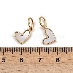 304 Stainless Steel Pave Natural White Shell Heart Charms&nbsp;STAS-G357-08G