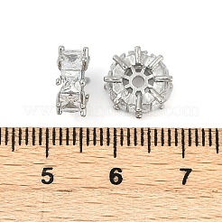 真鍮製マイクロパヴェキュービックジルコニアビーズ  長持ちメッキ  ラックめっき  フラットラウンド  プラチナ  10x4.5mm  穴：1.6mm&nbsp;KK-H202-10P