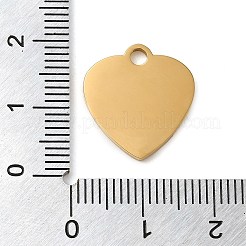 イオンプレーティング（IP）304ステンレスペンダント  鏡面研磨仕上げの刻印入り空白タグ  ハートチャーム  ゴールドカラー  17x16x1.5mm  穴：2.5mm&nbsp;STAS-K270-27A-G