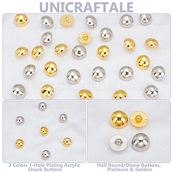 100個 2色 1穴メッキアクリルシャンクボタン  半円/ドームボタン  プラチナ·ゴールデン  18x11.5mm  穴：3.5mm  50個/カラー&nbsp;FIND-UN0016-03