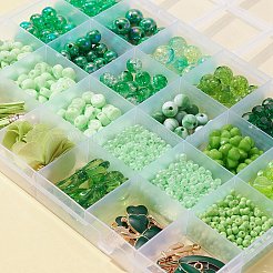 Diy 聖パトリックのブレスレット作成キット  ハット＆クローバー＆サボテン合金エナメル＆クロスフラワー＆タッセルペンダントを含む  アクリルイミテーションパール & キューブ & ちょう結び & フラットラウンド & ガラスシードビーズ  グリーン  731個/セット&nbsp;DIY-FS0003-49