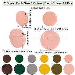 144 個 12 スタイルスプレー塗装天然木ビーズ  フラットラウンド  ミックスカラー  15~20x4~5mm  穴：1.8~2mm  12個/スタイル&nbsp;WOOD-GF0001-84