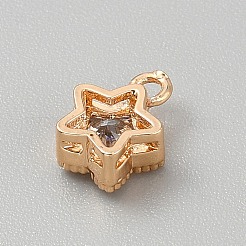 真鍮製マイクロパヴェキュービックジルコニアチャーム  スター  ゴールドカラー  9.5x7.5x4mm  穴：1.5mm&nbsp;KK-CJC0006-07G
