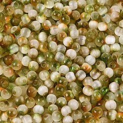 ドローベンチスタイルのガラスシードビーズ  ラウンド  模造キャットアイビーズ  丸い穴  ツートン  オリーブドラブ  4mm  穴：1.2~1.5mm  約5625個/ポンド&nbsp;SEED-Q039-01J