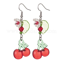 ガラス&アクリルのフルーツダングルイヤリング  クラスターピアス  混合図形  54~60x13.5~19.5mm&nbsp;EJEW-JE05288