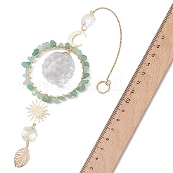 Glass Teardrop with Natural Green Aventurine Chip Bead Hanging Suncatchers&nbsp;HJEW-JM04792