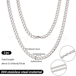 304ステンレススチール製キューバチェーンネックレス（男女兼用）1個  変色しない  ステンレス鋼色  21.65インチ（55cm）  6mm&nbsp;NJEW-BM0001-08F