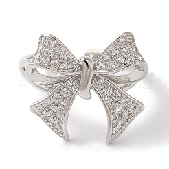 Bowknot Brass Micro Pave Clear Cubic Zirconia Open Cuff Rings for Women&nbsp;RJEW-C098-11P