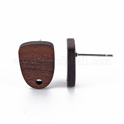 ウォールナットウッドスタッドピアスのパーツ  304ステンレスピン付き  ココナッツブラウン  15x11mm  穴：1.6mm  ピン：0.6mm&nbsp;X-WOOD-S054-46