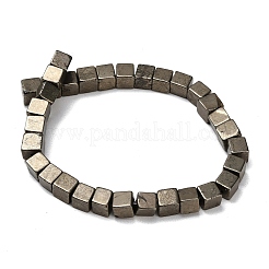 天然ゴールドパイライト/ゴールデンパイライトビーズ連売り  キューブ  6x6x6mm  穴：1.4mm  約32個/連  7.44''（18.9センチメートル）&nbsp;G-F833-F01-01