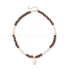 Ocean Dyed Synthetic Turquoise Trutle Pendant 8MM Natural Cultured Freshwater Pearl & Wenge Wood Round Beaded Necklaces for Women&nbsp;NJEW-JN05938