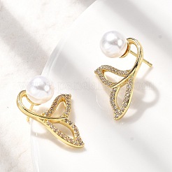 Brass Micro Pave Clear Cubic Zirconia Fishtail Stud Earrings&nbsp;EJEW-P322-13G