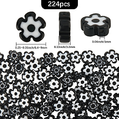 4連売りの手作りミルフィオリガラスビーズ連売り  花  ブラック  6.4~9x3.2mm  穴：1mm  約56個/連  15.75''（40センチメートル）&nbsp;LAMP-PA0001-20
