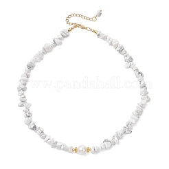 White Round Shell Pearl and Synthetic Howlite Chip Beaded Necklaces&nbsp;NJEW-JN05740-01
